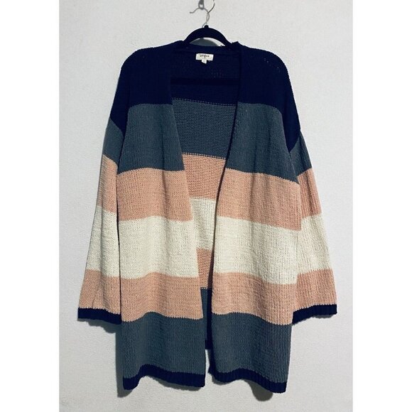 Umgee Sweater Womens Large Striped Chenille Long Cardigan Open Front Comfy Boho - Picture 1 of 6
